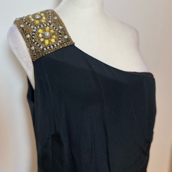 Marchesa Notte Formal one Shoulder Black Beaded Evening Gown Maxi Dress Size 8 - Picture 2 of 13